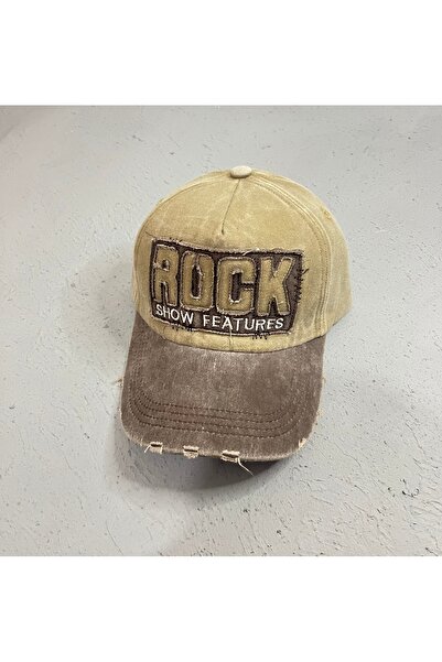 Zeramine 2024 Μπεζ vintage καπέλο με κεντημένα ροκ γράμματα, αντίκες λεπτομέρ...