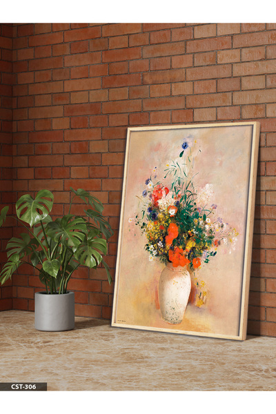 Evinemoda Colorful Flowers in a Vase One Piece Wooden Framed Painting