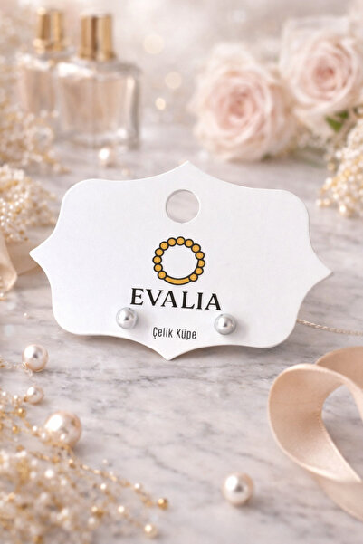 Evalia Takı İnci Küpe - Gri İnci Top Çelik Küpe 4Mm