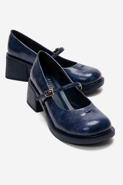LuviShoes Γυναικεία παπούτσια Mary Jane με χοντρό τακούνι σε μπλε ναυτικό στυ...