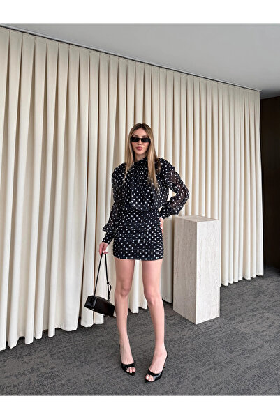 Laluvia Μαύρο Μίνι Φόρεμα με Πουά - 6261