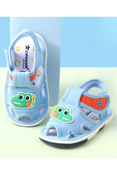 Cute Walk by Babyhug Sandals With Velcro Closure & Dino Applique - Light Blue