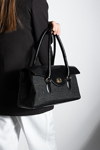 Marjin Women's Straw Look Hand and Shoulder Bag with Lock Closure and Interna...