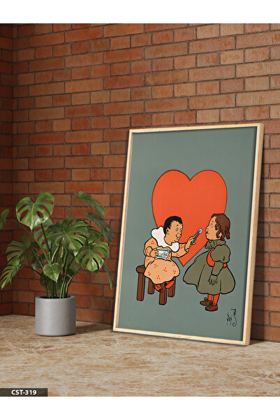 Evinemoda Εικόνα με ξύλινο πλαίσιο με μονόχρωμο σχέδιο κοινής αγάπης