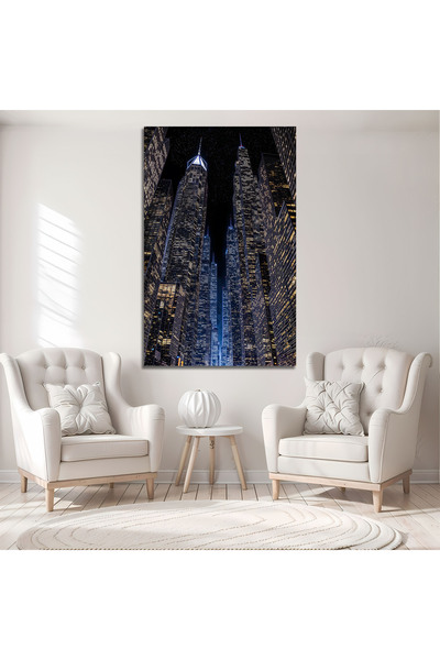 B&G DESIGN Peisaj urban nocturn modern, vertical, strălucitor, pictură decora...