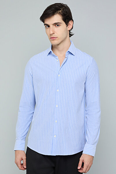 R&B Striped Shirt with Classic Collar and Long Sleeves