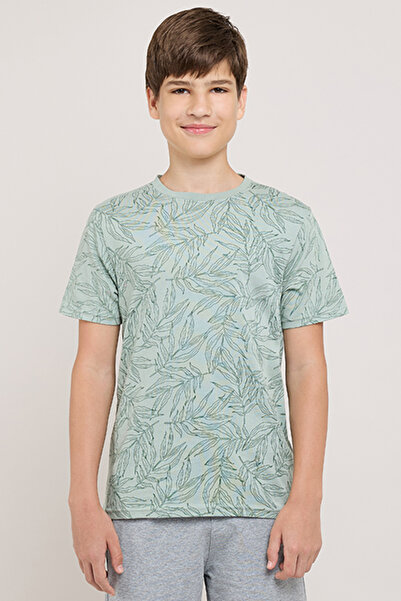 R&B Patterned T-Shirt with Crew Neck and Short Sleeves