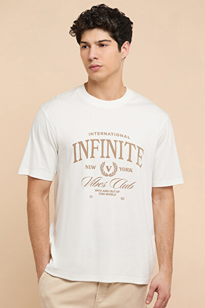 R&B Typography Print T-Shirt with Crew Neck and Short Sleeves