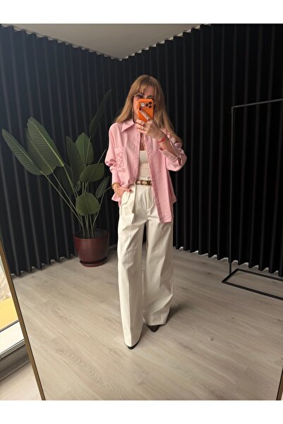 begum mayda ZR Premium Beyaz Palazzo Pantalon