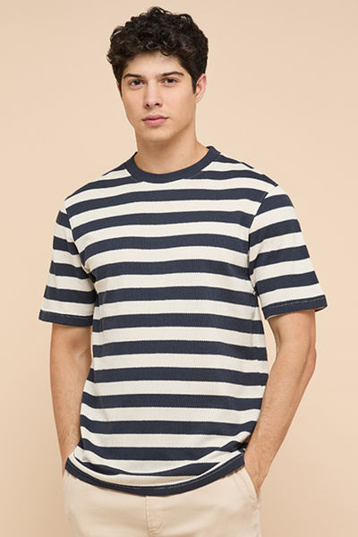 R&B Striped T-Shirt with Crew Neck and Short Sleeves