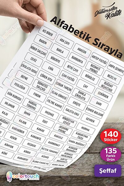 Empressco 140 Şeffaf Siyah Baskılı 140 Adet Baharat Bakliyat Kuruyemiş Kavano...