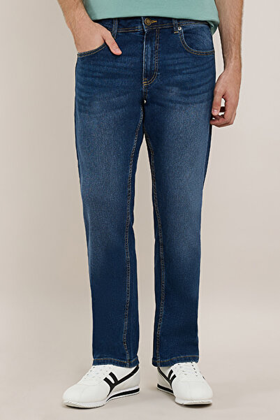 R&B Faded Straight Fit Jeans with Button Closure