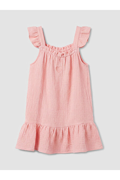 LC Waikiki LCW Kids Ροζ Φόρεμα Μουσελίνας για Κορίτσια με Κεντημένο Τετράγωνο...