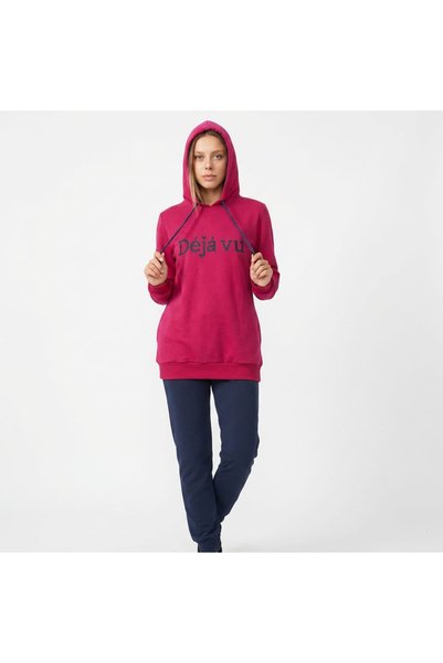 STORi Women's Tracksuit Set Viscose Hooded Printed Relaxed Fit Fuchsia