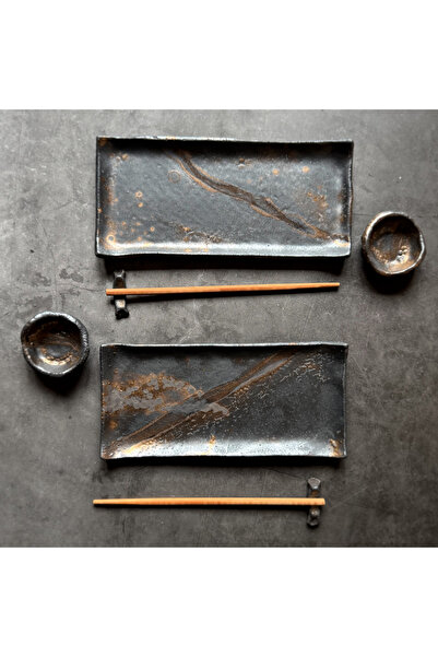 İyu Seramik Kappa | El Yapımı Stoneware Seramik 6’lı Sushi Servis Tabak Takımı