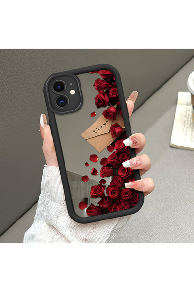 CASEVIBE iPhone 11 Uyumlu Şık gül desenli aynalı telefon kılıfı