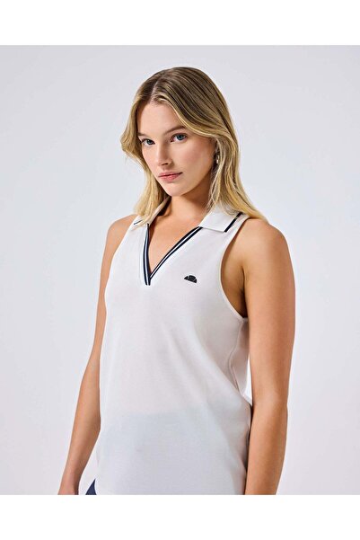 Ellesse 6SF5040-OF Tricou fără mâneci cu guler polo pentru femei - Alb murdar