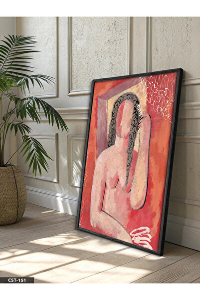 Evinemoda Red Background Women's One-Piece Black Wooden Framed Painting