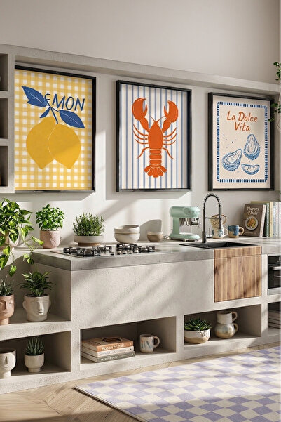 STARYUNA Πίνακας Κουζίνας, Σετ Τριών Πινάκων με Θέμα Θάλασσα και Λεμόνι, με Μ...