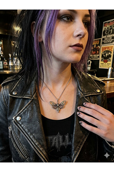 Vintage Takıhane Gothic Punk Tarz Skull Moth (Kuru Kafa Güve) Detaylı Antik G...