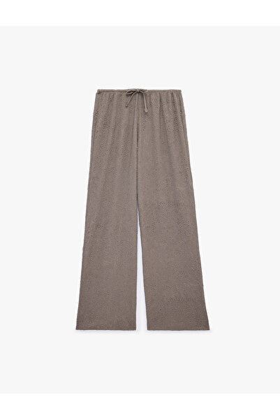 Koton Beli Bağcıklı Düz Paça Dokulu Bürümcük Pantolon