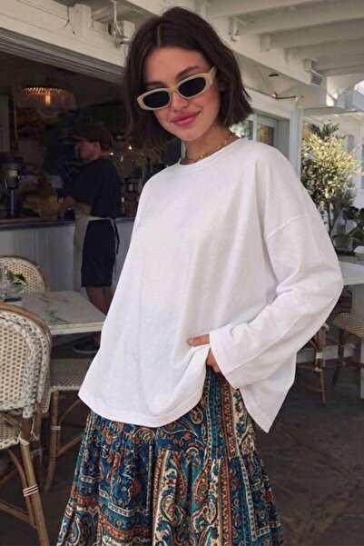 GIA - ART Γυναικείο βαμβακερό μακρυμάνικο μπλουζάκι βασικού τύπου λευκό – Λαι...