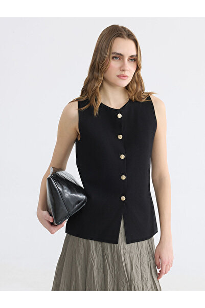LC Waikiki Lcw Everyday Black Crew Neck Women's Knitwear Vest