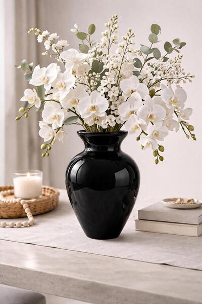 ANGDESİGN Γυάλινο Βάζο DEFNE 25 εκ. ••ΜΑΥΡΟ ΒΑΜΜΕΝΟ 6Y24007 •• Διακοσμητικό Β...