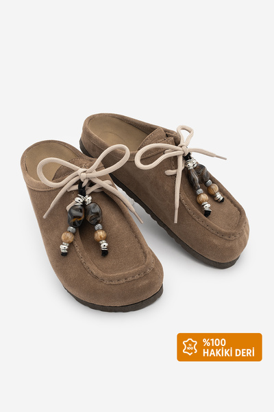 Marjin Γυναικείες παντόφλες Sabo από γνήσιο δέρμα Eva με κλειστή μπροστινή σό...