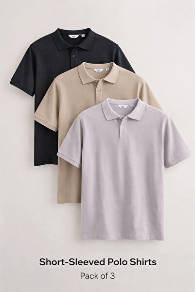 MATERIAL Ανδρικό μπλουζάκι με κοντό μανίκι, φαρδιά γραμμή, 3 τεμάχια, με λαιμ...