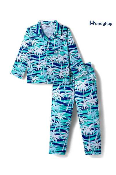 Honeyhap Premium Knit Full Sleeves Co-ords Pyjama Set with Tropical Theme Pri...