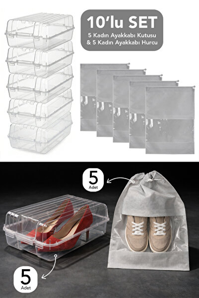 Meleni Home Σετ 10 τεμαχίων - 5 τεμάχια κουτιά για γυναικεία παπούτσια και 5 ...