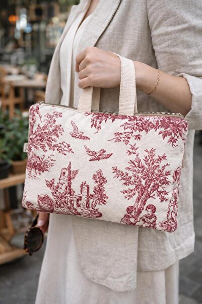 Fiorbag Χειροποίητη κόκκινη τσάντα για tablet 11 ιντσών με σχέδιο Toile de Jo...