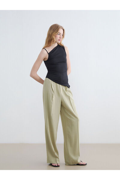 LC Waikiki Peak New Season Loose Fit Linen Blend Women's Pleated Trousers