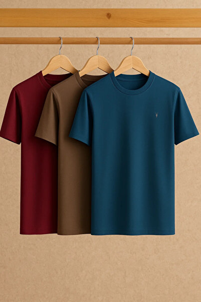 MATERIAL Ανδρικό καλοκαιρινό βαμβακερό μπλουζάκι 3 τεμαχίων με λαιμόκοψη