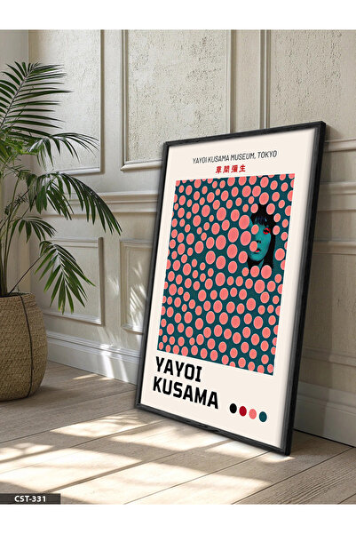 Evinemoda Yayoi Kusama portret sa ružičastim tačkama, jednodijelna slika u cr...