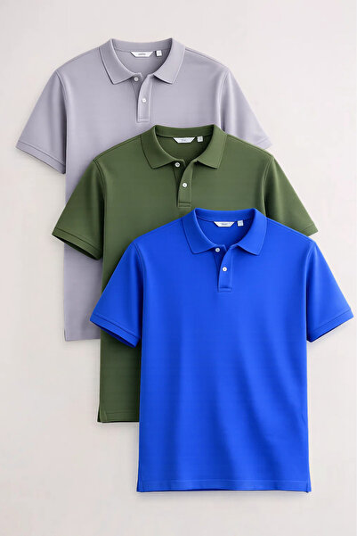 MATERIAL Ανδρικό μπλουζάκι με κοντό μανίκι, φαρδιά γραμμή, 3 τεμάχια, με λαιμ...