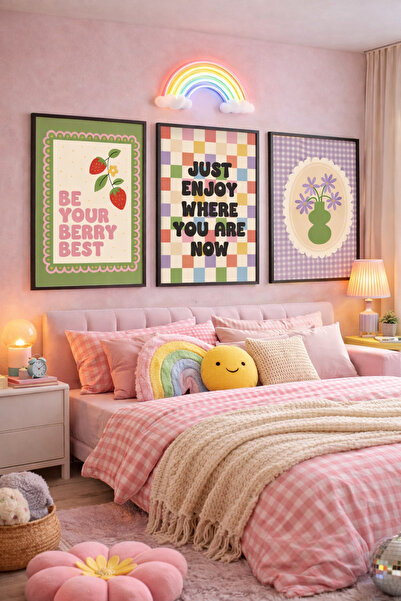 STARYUNA Pinterest Painting, Σετ Τριών Πινάκων με Μαύρο Πλαίσιο, Πολύχρωμα Γρ...