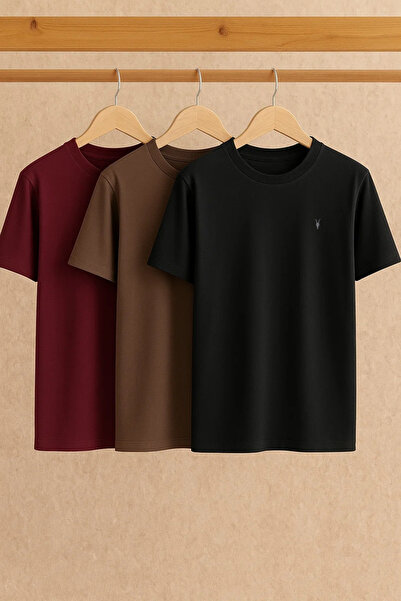 MATERIAL Ανδρικό καλοκαιρινό βαμβακερό μπλουζάκι 3 τεμαχίων με λαιμόκοψη