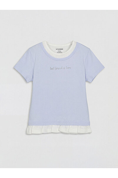 LC Waikiki Vizyon New Season Crew Neck Printed Girls' Ruffle T-Shirt