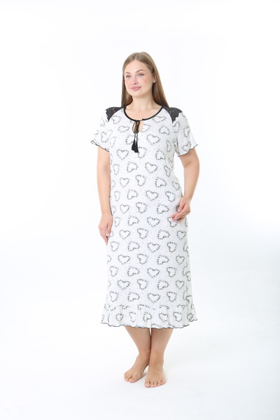 JENİKA Γυναικείο νυχτικό μεγάλου μεγέθους με κομψό γιακά, δαντέλα και λεπτομέ...