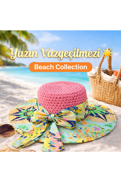 Rabona Fashion Bohemian Patterned Straw Women's Hat with Bow Detail