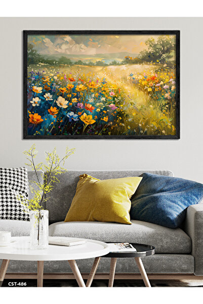 Evinemoda Επιτραπέζιο έργο τέχνης Flower Garden One Piece με μαύρο ξύλινο πλα...