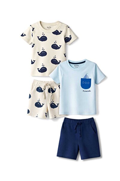 Bonfino Whale Printed T-shirt & Shorts Set (Pack of 2) - Multicolor