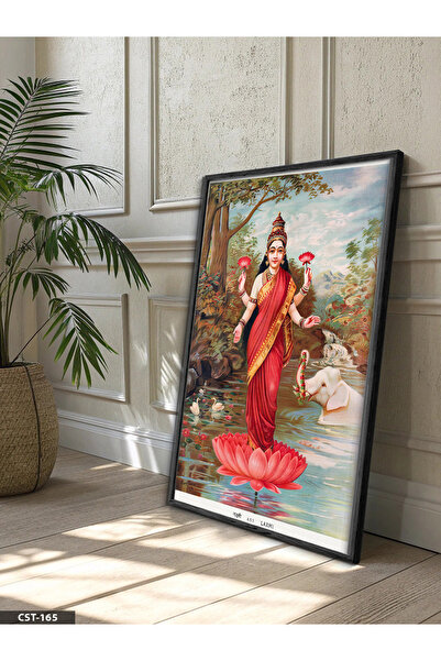 Evinemoda Πίνακας Λάκσμι με ξύλινο πλαίσιο σε μαύρο χρώμα, με φιγούρες