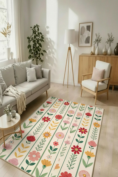 Pearlora Home Dijital Kaymaz Baskılı Yıkanabilir Desenli Salon Halısı Mutfak ...