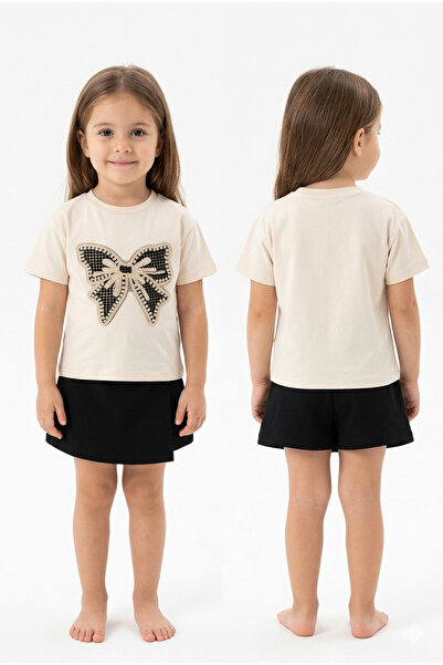 TAYO BABY Girls' Shorts with Skirt 2-Piece Set with Bow Detail 100% Cotton