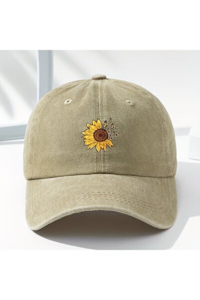 Touz Moda Yıkamalı Vintage Retro Daisy Baskılı Unisex Şapka