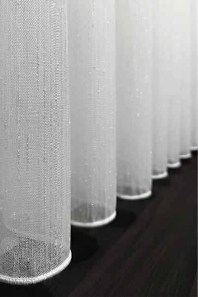 MARİTSA Κουρτίνα από τούλι σε χρώμα εκρού με υφή μπαμπού και γυαλιστερή εμφάνιση