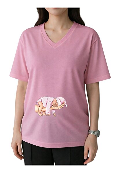 BENROMA ELDE ΡΟΖ ΜΠΛΟΥΖΑΚΙ ΕΓΚΥΜΟΝΩΝ ΜΕ ΣΤΑΜΠΑ ΜΩΡΟΥ ΚΑΙ V-ΛΑΙΜΑΡΙΑ, OVERSIZE...